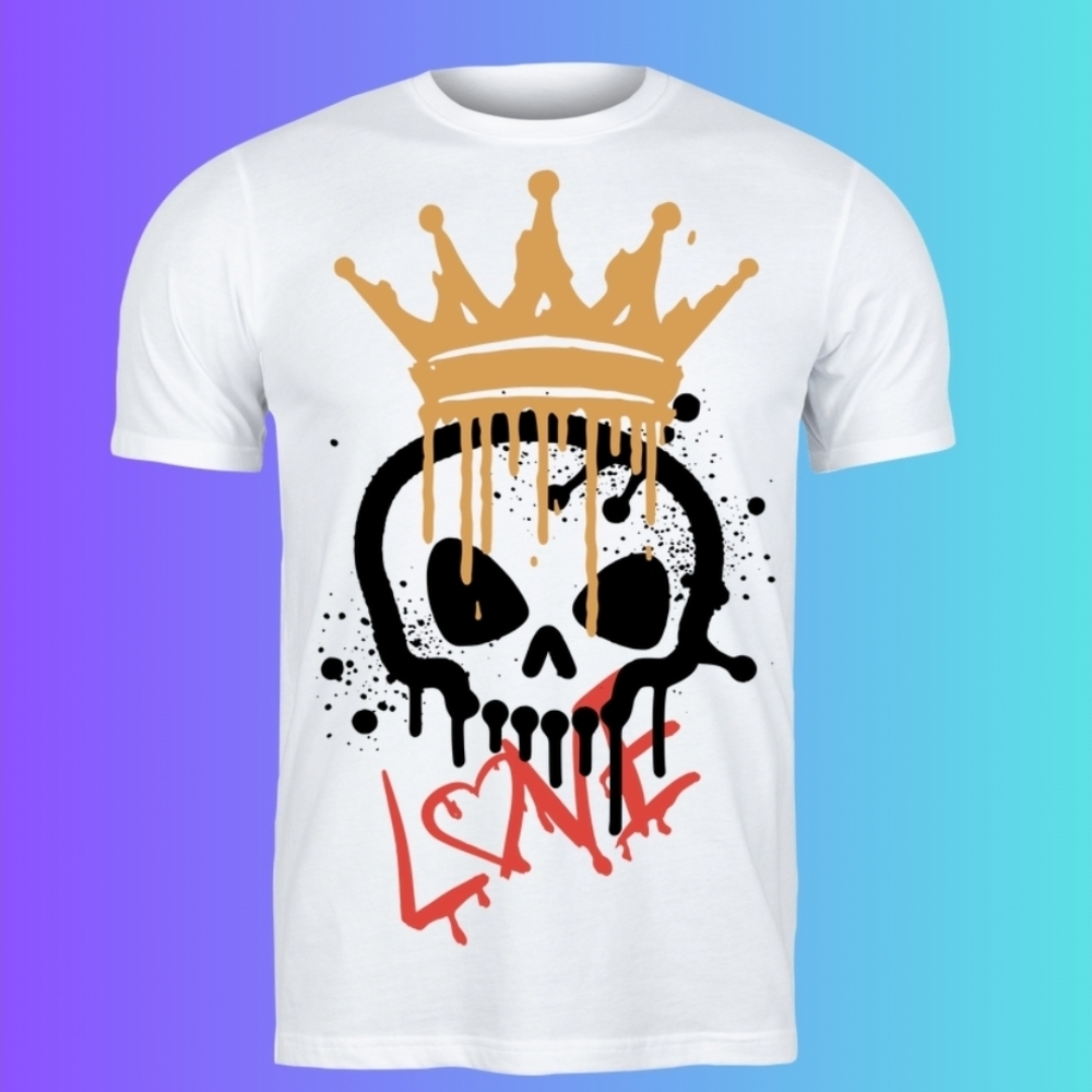 White Graphic T-Shirt with Crown and Skull